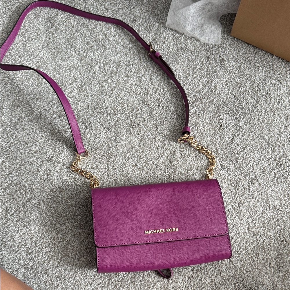 Michael Kors Magenta Crossbody Bag with Gold Chain